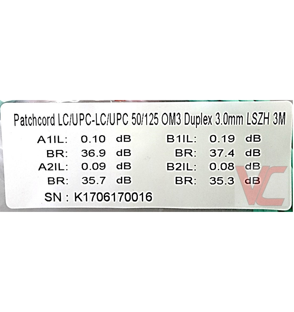 CA346 FIBER PATCH CORD LC/UPC-LC/UPC OM3 50/125 3METER - Image 2