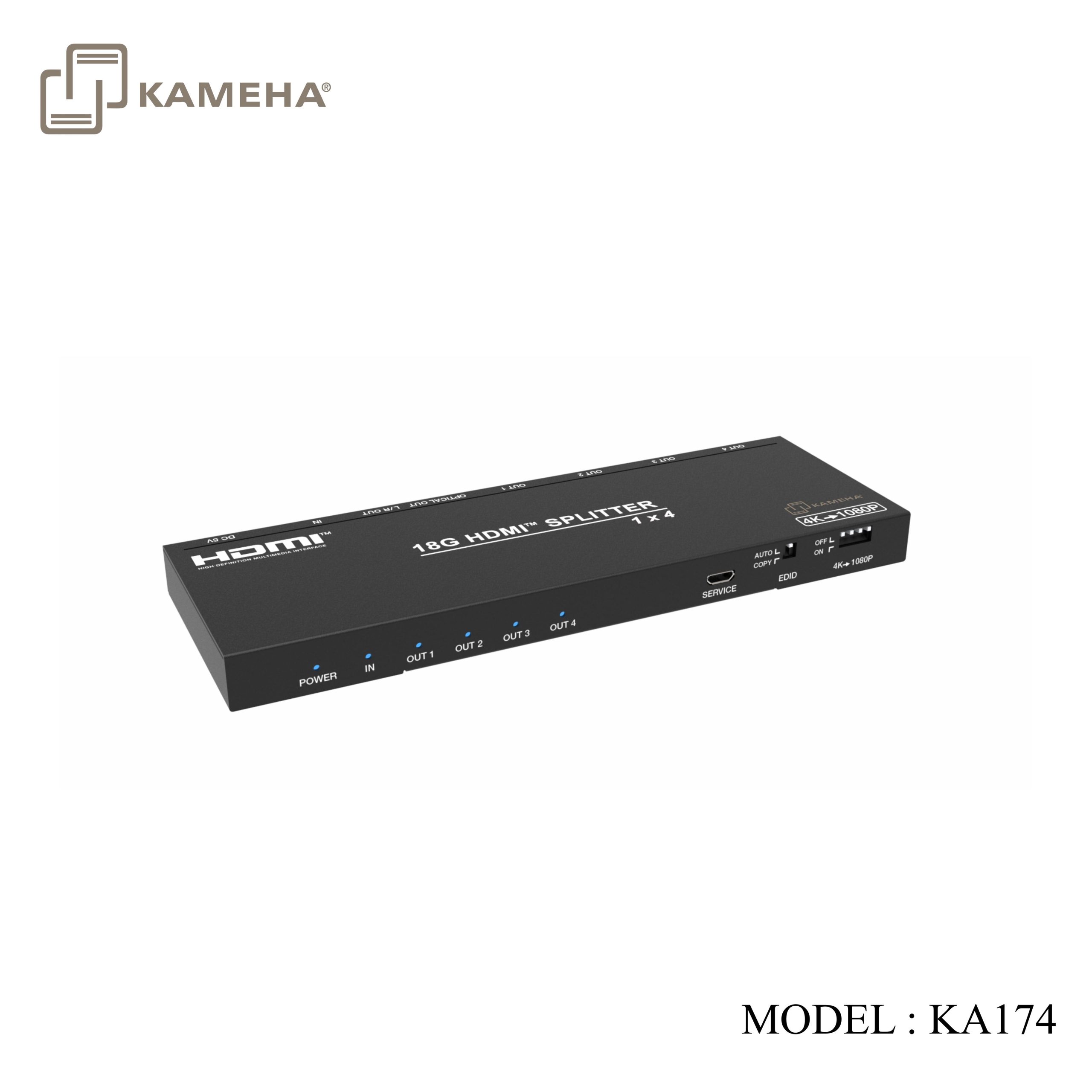 KA174 4 PORT HDMI SPLITTER V2.0 WITH SCALER & AUDIO - KAMEHA